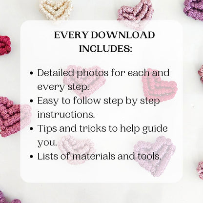 3 in 1 macrame heart valentines accessory PATTERN BUNDLE.