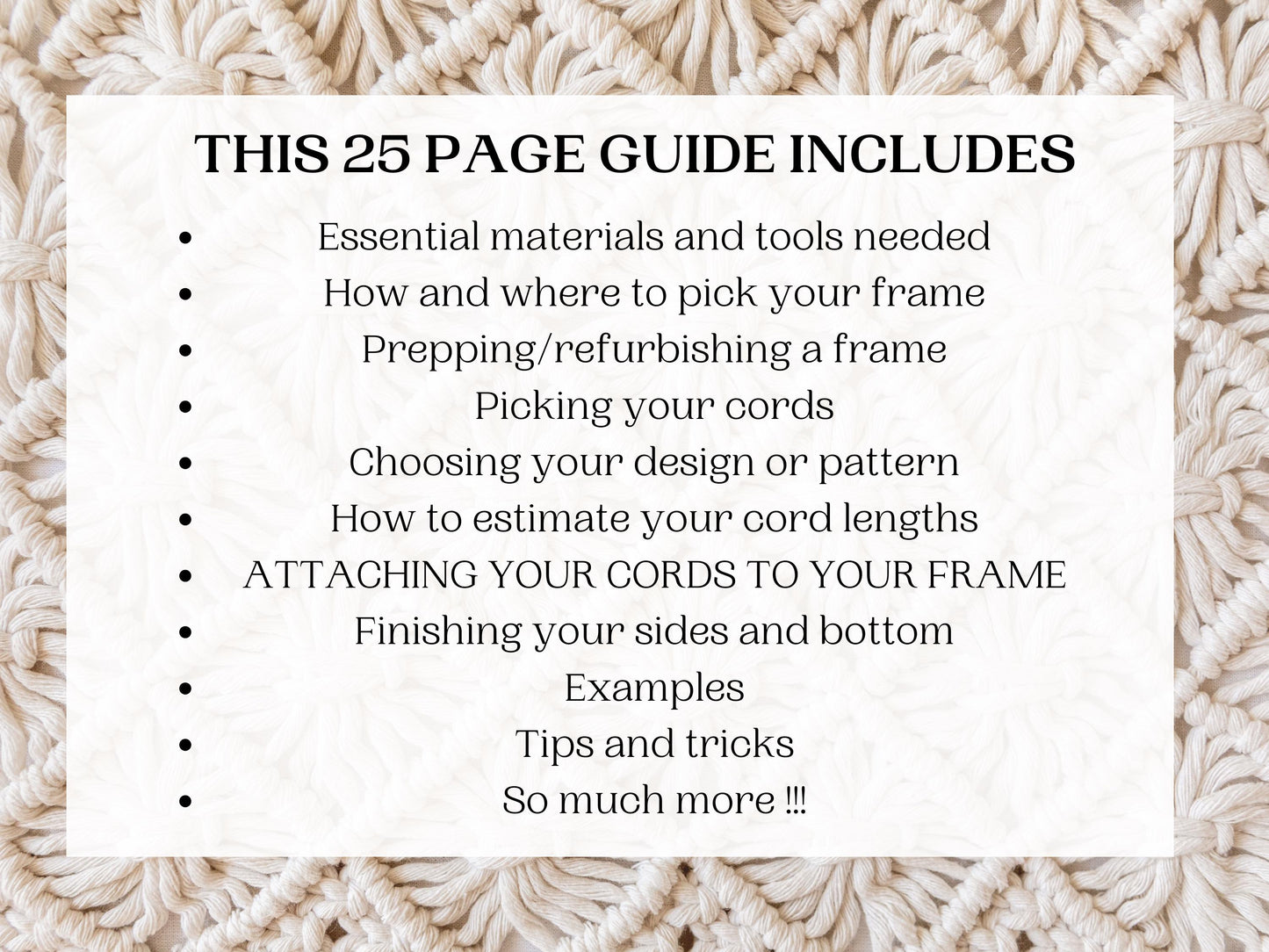 Mastering framed macrame guide. 25 page PDF how to guide for artists. Macrame patterns and tutorials. From small to extra large.