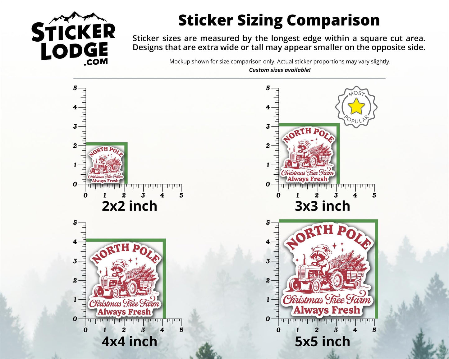 North Pole Christmas Tree Farm Raccoon Vinyl Sticker