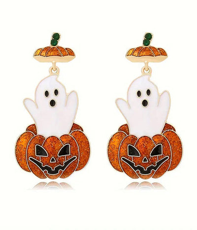 HALLOWEEN THEME GHOST AND PUMPKIN EARRING-0