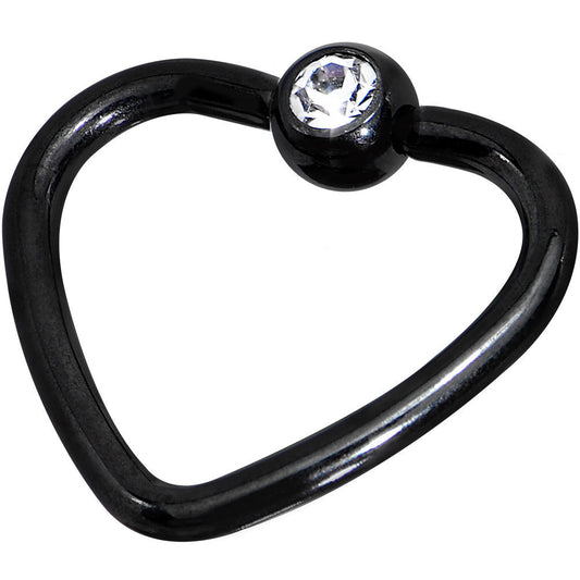 16G 3/8 Clear Black Anodized Titanium Heart Closure Captive Ring