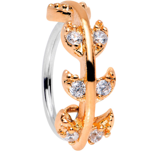 18G Clear CZ Gem Rose Gold Tone Leafy Seamless Circular Ring