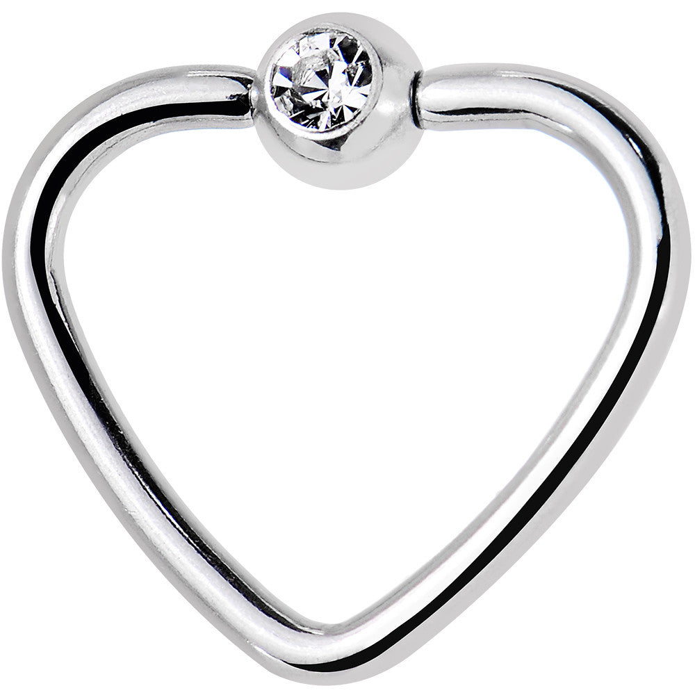 16G 3/8 Clear Gem Stainless Steel Heart Closure Captive Ring