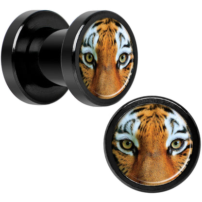 Full Color Tiger Eyes Black Anodized Screw Fit Plug Set 2G