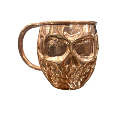 Set of Two Copper Skull (Day of the Dead) Shaped Mugs, Plain and Shiny Finish