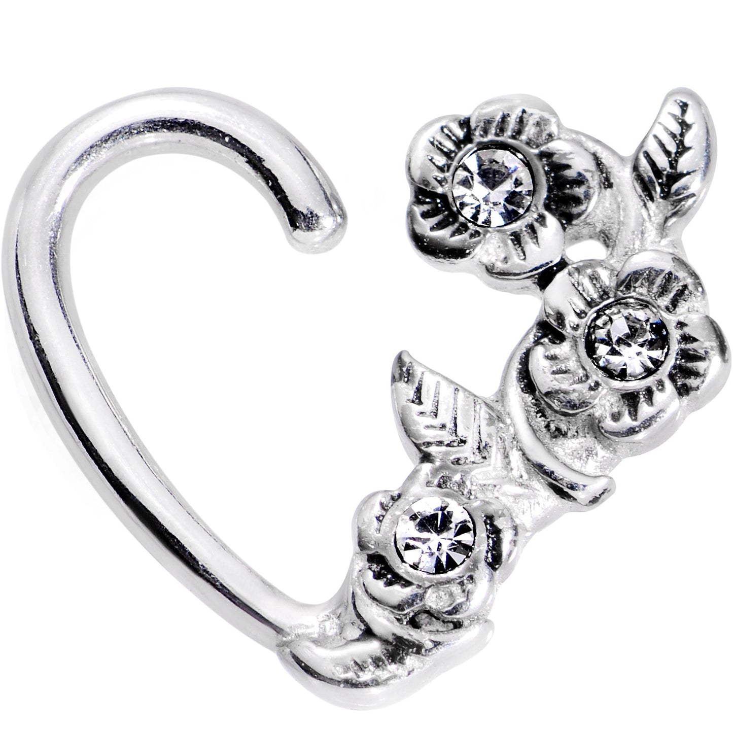 16G 1/4 Clear Gem Bounty of Flowers Left Heart Closure Ring