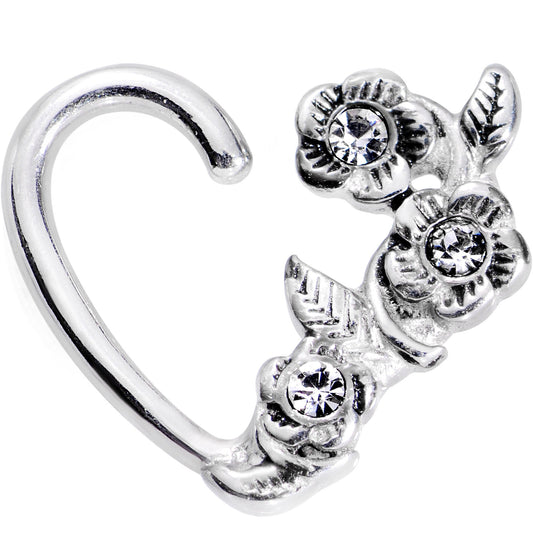 16G 1/4 Clear Gem Bounty of Flowers Left Heart Closure Ring