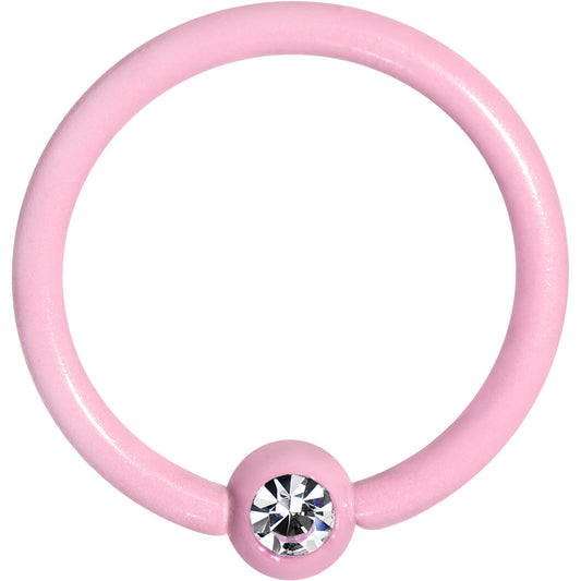 16G 5/16 Clear Gem Light Pink Acrylic Over Steel Captive Ring