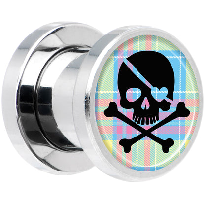 Pink Green Plaid Heart Skull Steel Screw Fit Plug Set 0G