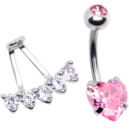 Pink CZ Gem Sweet Heart Sweep Dangle Belly Ring
