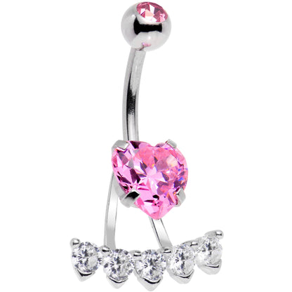 Pink CZ Gem Sweet Heart Sweep Dangle Belly Ring