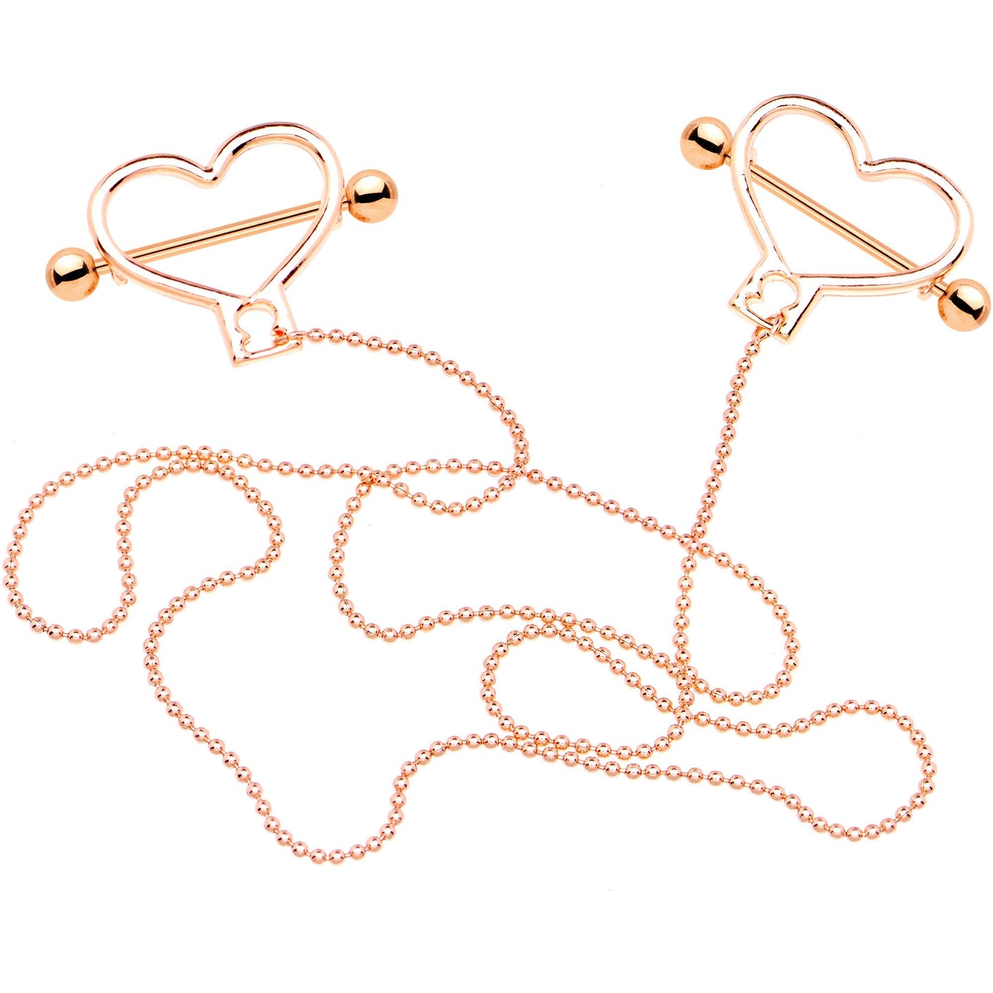 Rose Gold Tone Anodized Heart to Heart Dangle Nipple Chain