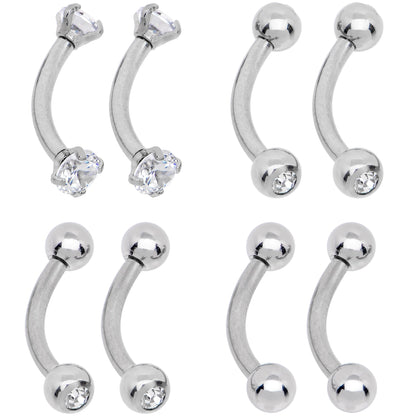 16G 5/16 CZ Gem Internally Threaded Curved Eyebrow Ring Pack Set of 8