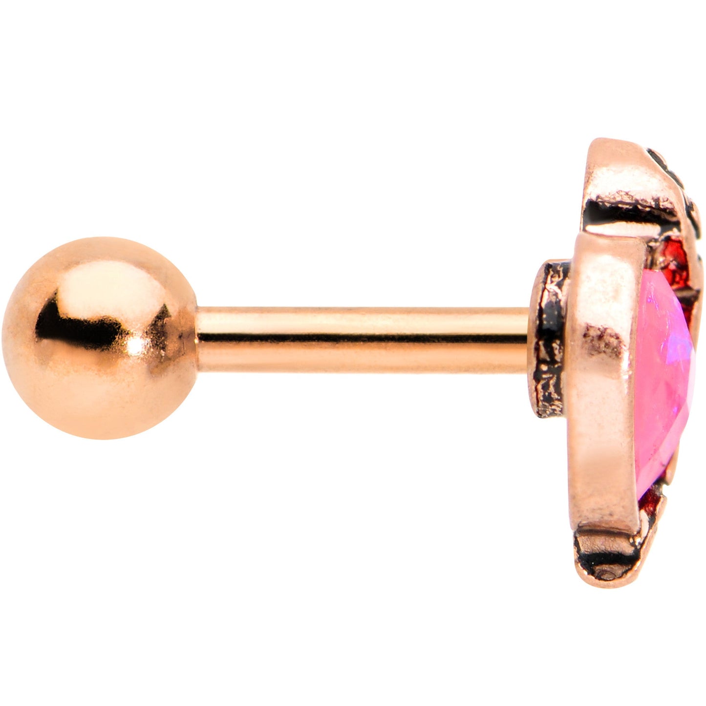 Pink Faux Opal Rose Gold Anodized Half Heart Tragus Cartilage Earring