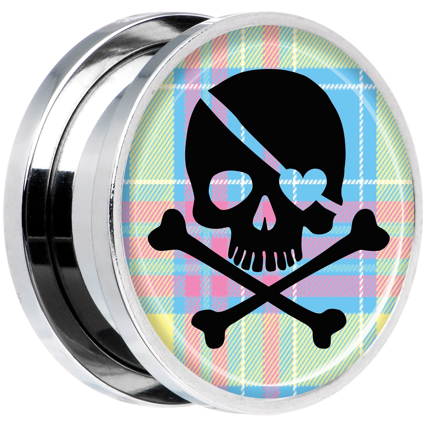 Pink Green Plaid Heart Skull Steel Screw Fit Plug Set 18mm