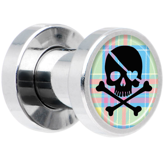 Pink Green Plaid Heart Skull Steel Screw Fit Plug Set 4G