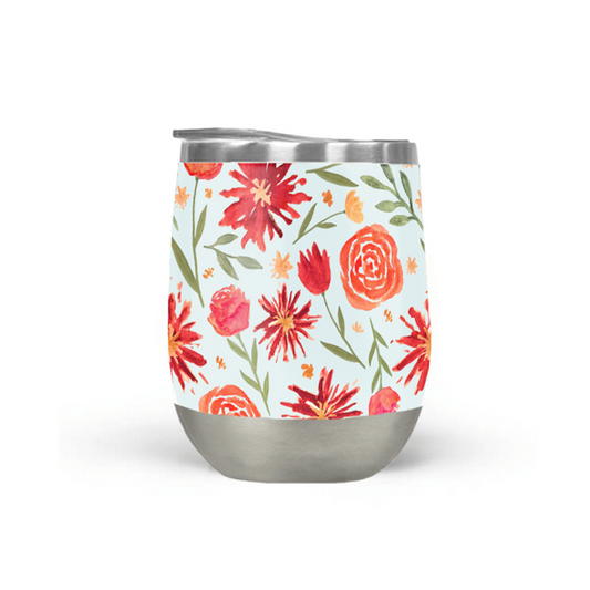 Red Flower Burst Wine Tumbler