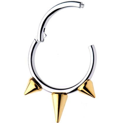 16G 3/8 Gold Tone Spike Punk Hinged Segment Ring