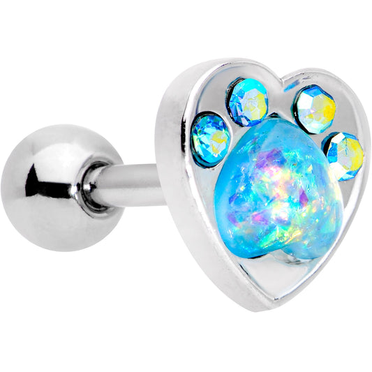 16G 1/4 Blue Faux Opal Paw Print Heart Cartilage Tragus Earring