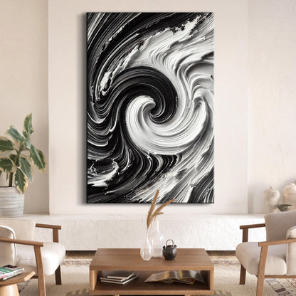 Modern Black and White Waves Wall Art