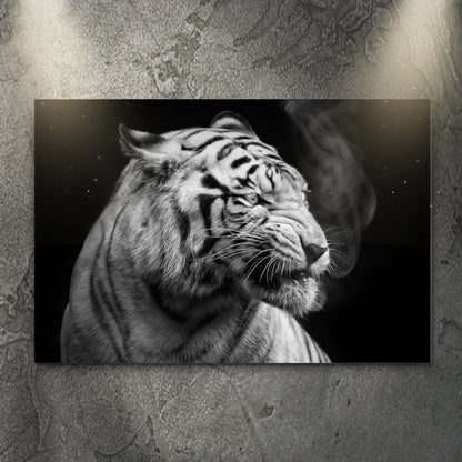 Black And White Smoking Tiger Canvas Wall Art