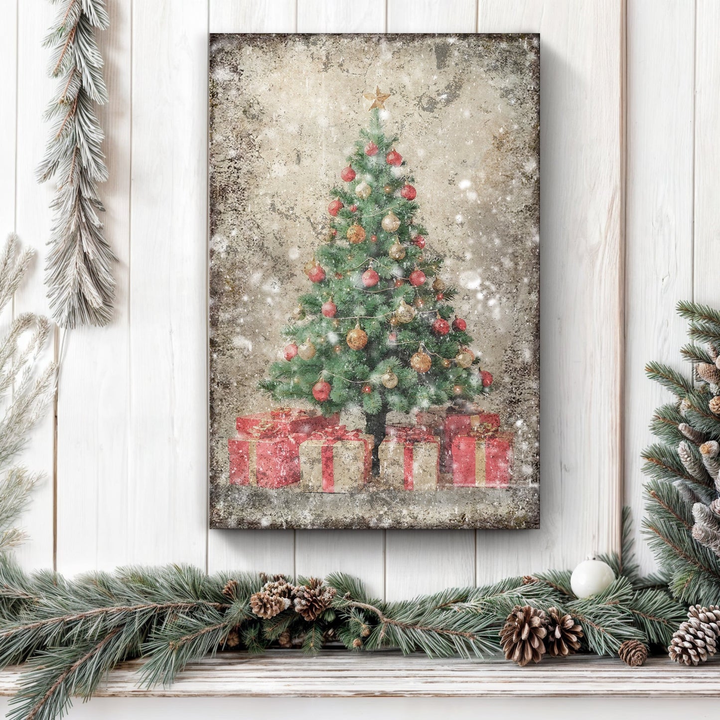 Vintage Christmas Tree With Gifts Wall Art III