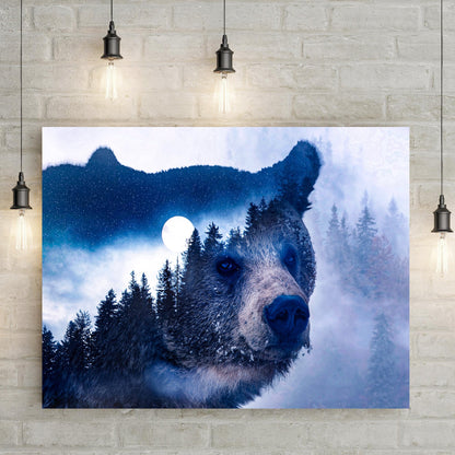 Animals Forest Bear Illustration Canvas Wall Art II