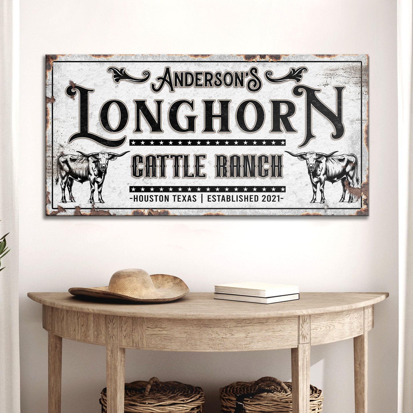 Personalized Long Horn Cattle Sign