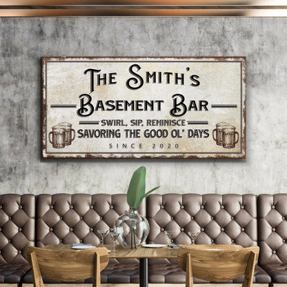 Swirl, Sip, Reminisce Basement Bar Sign