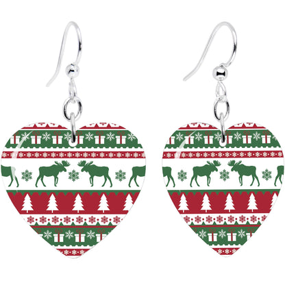 Ugly Christmas Sweater Heart Fishhook Dangle Earrings
