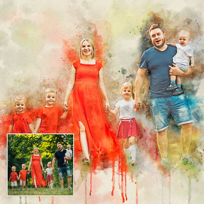 Family Watercolor Portrait Custom Wall Art