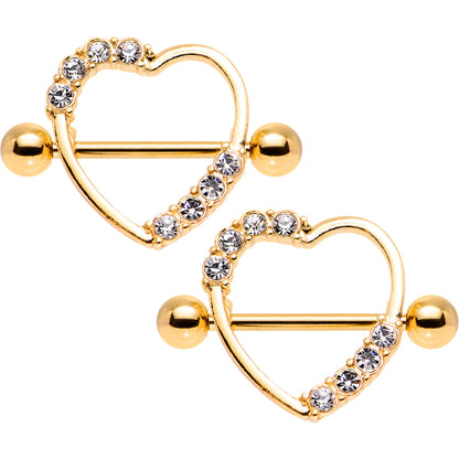14G 3/4 Clear Gem Gold Anodized Heart Nipple Shield Set