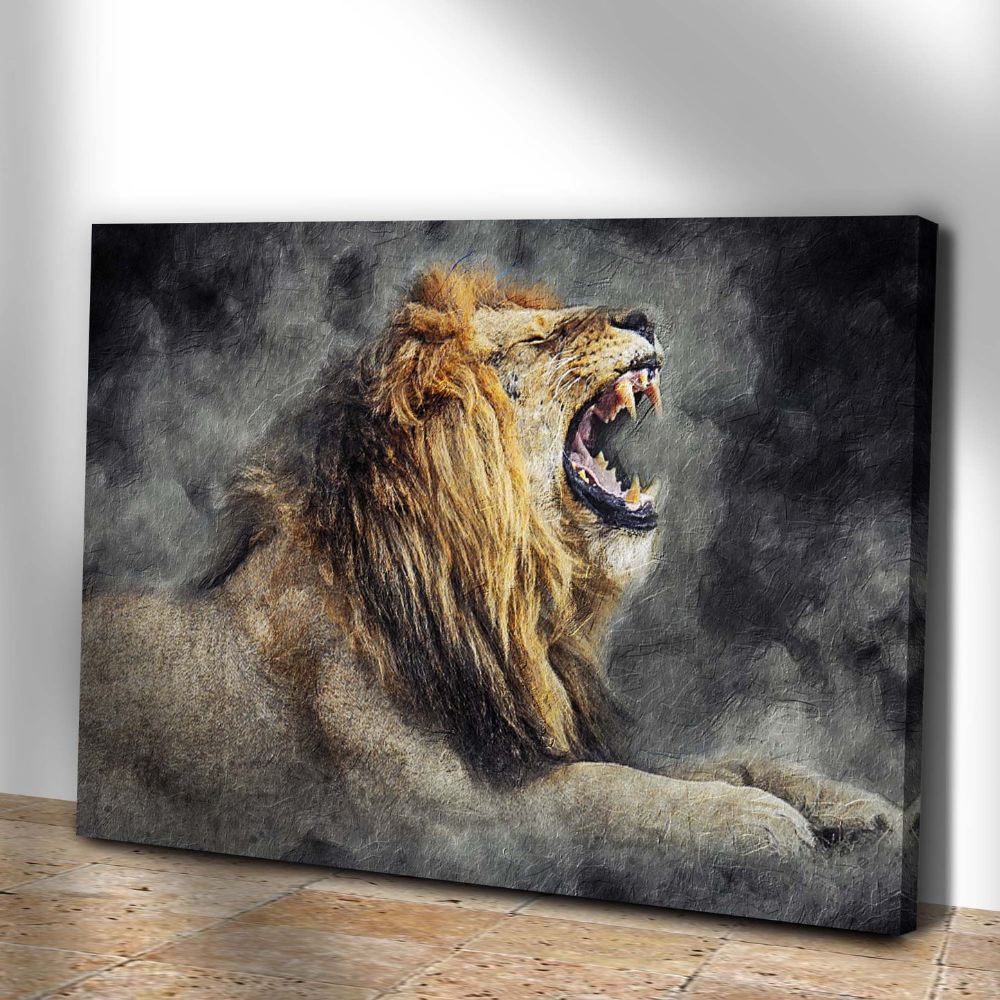 Lion Yawn Painting Canvas Wall Art