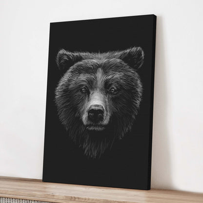 Animals Forest Bear Monochrome Canvas Wall Art