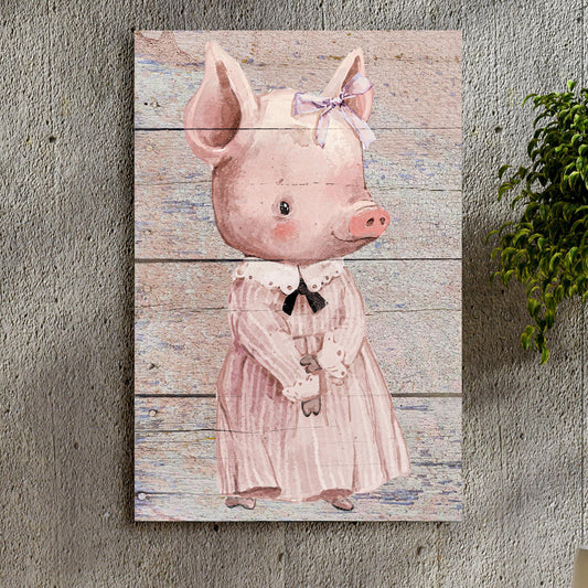 Simple Ribbon Dress Pig Canvas Wall Art