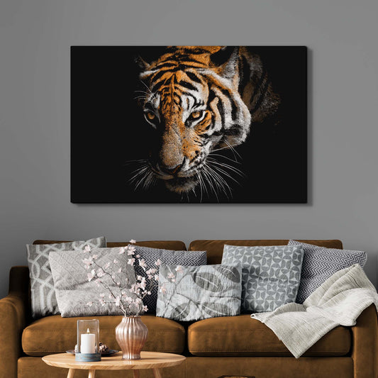 Tiger Watching In The Dark Canvas Wall Art