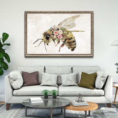 Floral Honey Bee Painting Canvas Wall Art