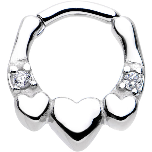 14G 1/4 Clear Gem Hearty Hug Hearts Septum Clicker