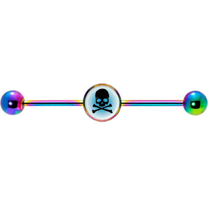 14G Blue Rainbow Skull Rainbow Industrial Barbell 37mm