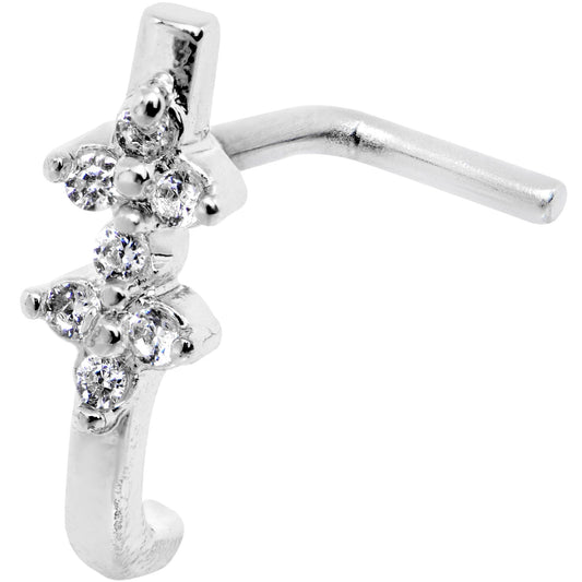 20G Clear CZ Bling Faux Hoop L Shaped Nose Ring