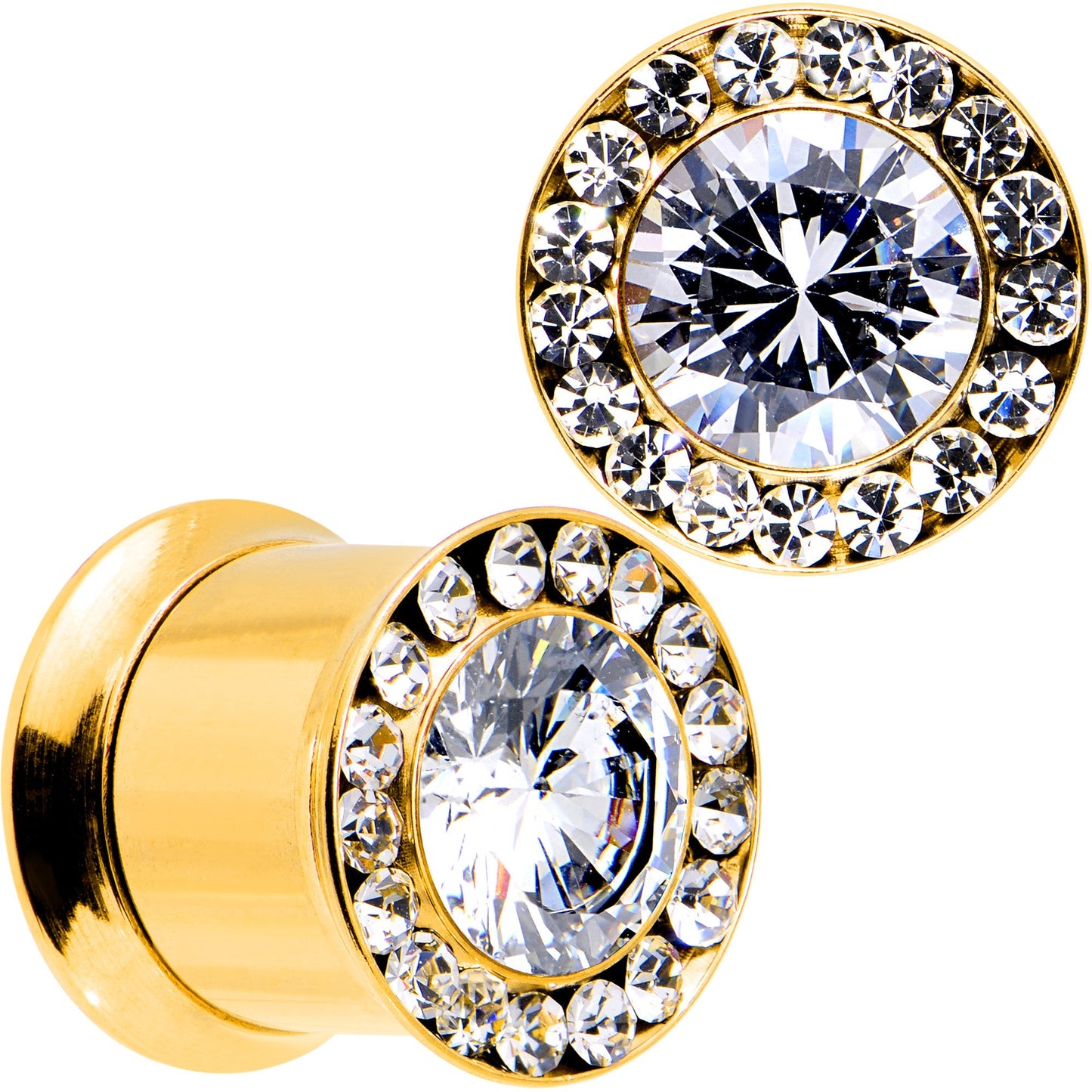 00G Clear CZ Gem Gold PVD Goddess of Glam Screw Fit Plug Set