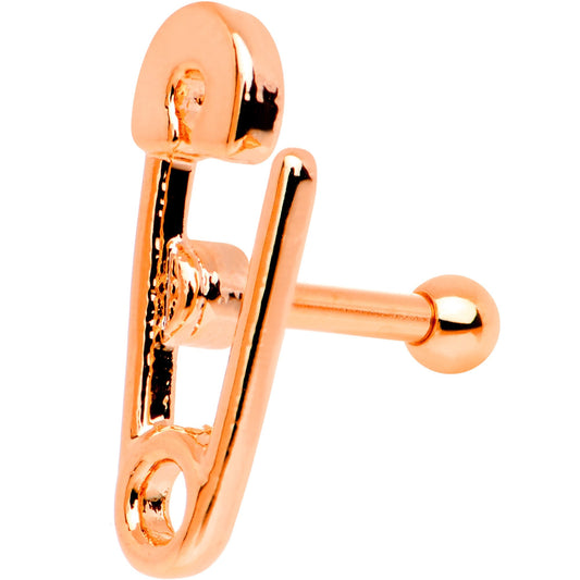 16G 1/4 Rose Gold PVD Open Safety Pin Tragus Cartilage Earring