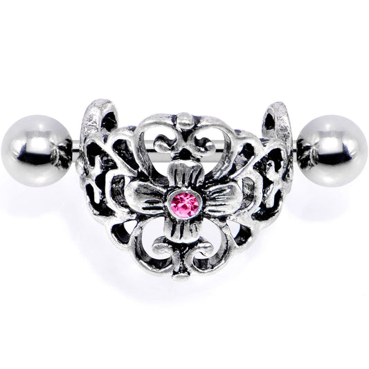 16G 1/2 Pink Gem Filigree Floral Cuff Cartilage Earring