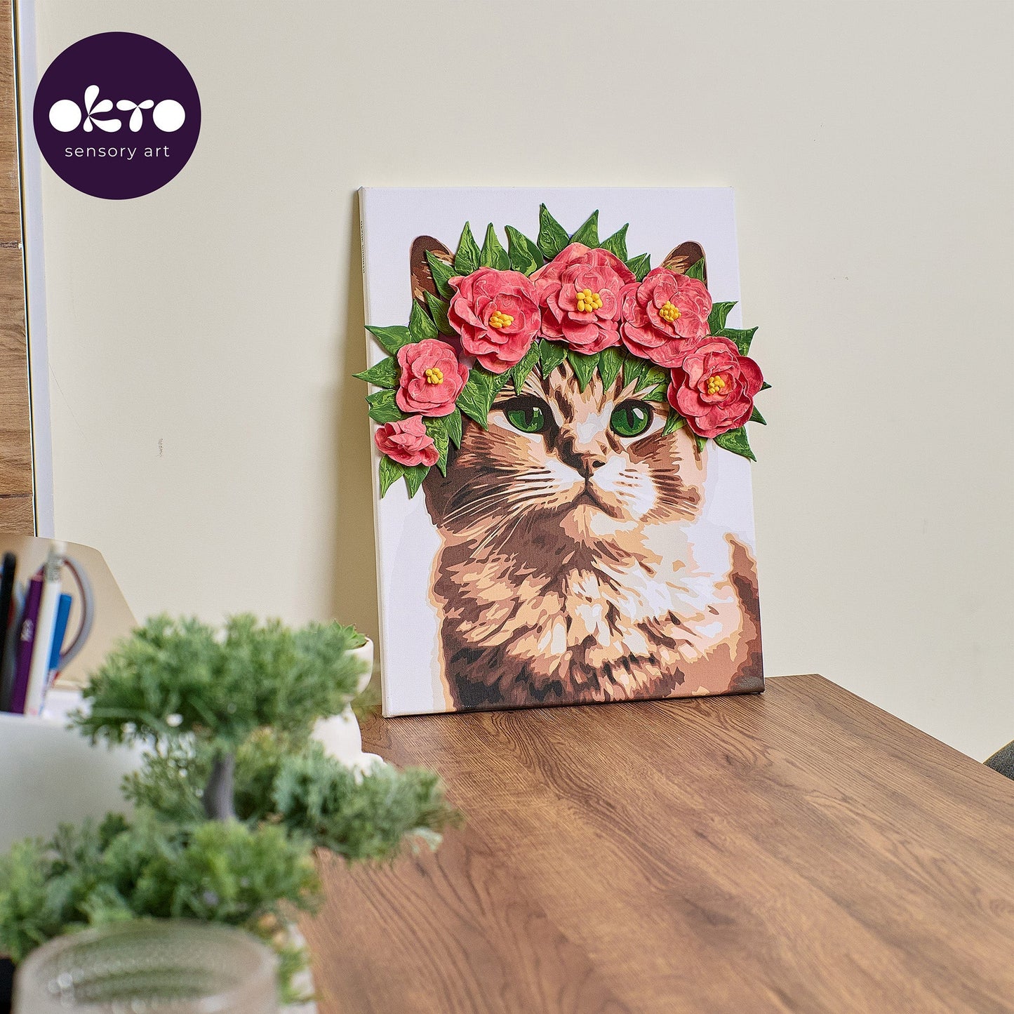 OKTO Air-Dry Clay 3D Painting Kit – Kit a Cat in a Flower Crown (11.8 x 15.7 in)