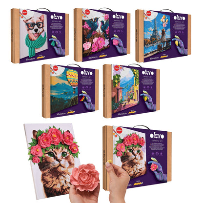 OKTO Air-Dry Clay 3D Painting Kit – Kit a Cat in a Flower Crown (11.8 x 15.7 in)