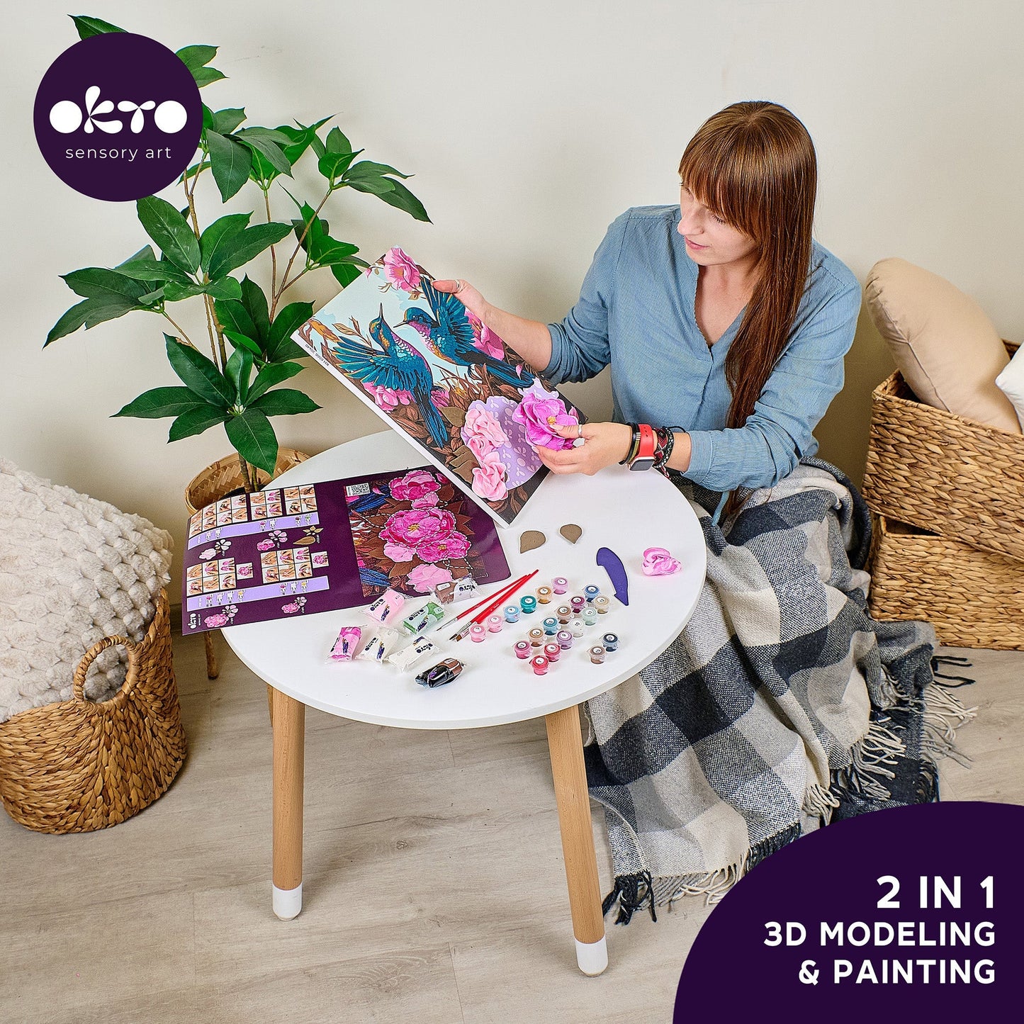 OKTO Air-Dry Clay 3D Painting Kit – Kit Hummingbirds (11.8 x 15.7 in)