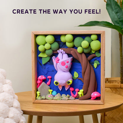 OKTO Little Worlds — Bat — Foam Air‑Dry Clay Wooden Art Kit (~8.3″ Square) — Ages 8+
