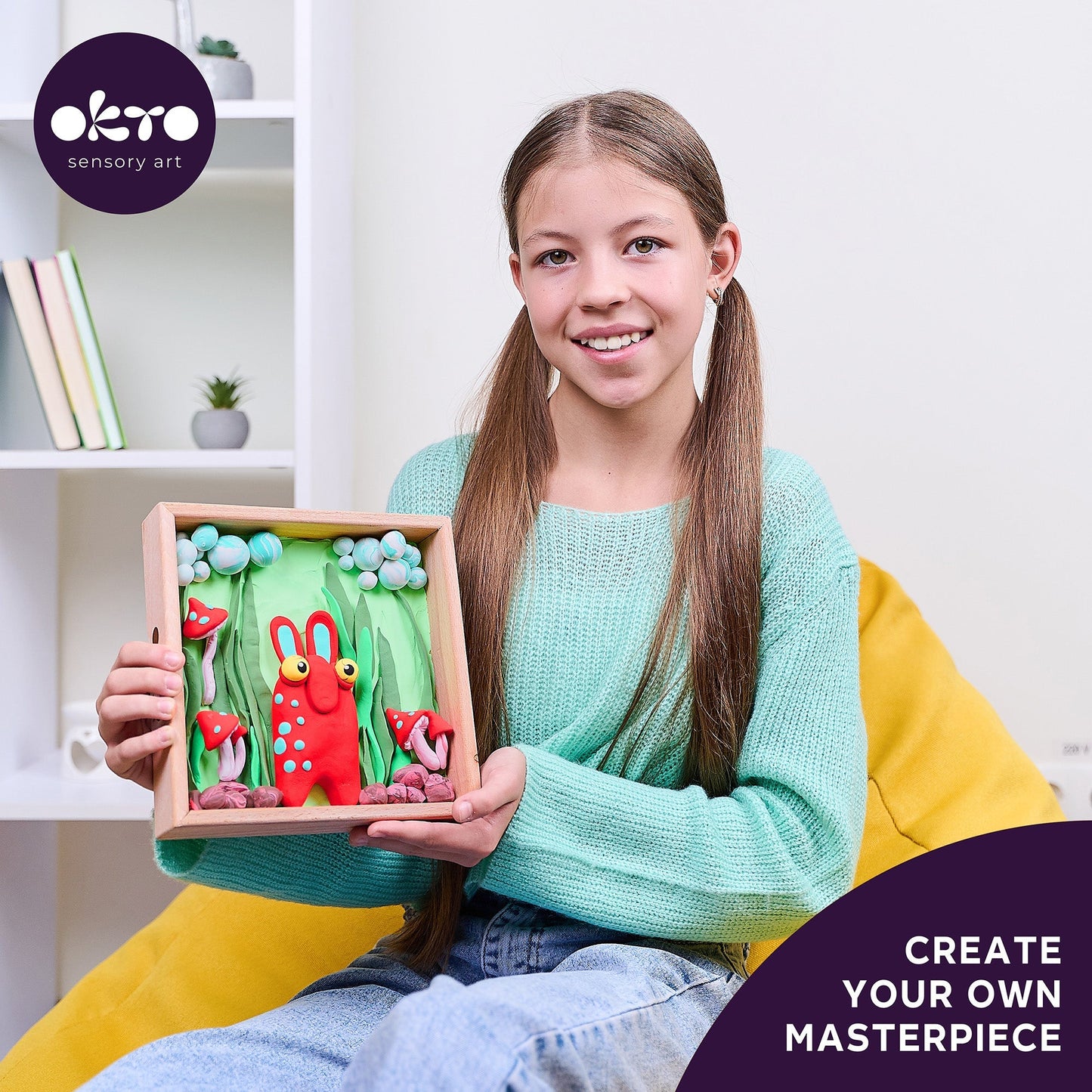 OKTO Little Worlds — Mommy Troll — Foam Air‑Dry Clay Wooden Art Kit (~8.3″ Square) — Ages 8+