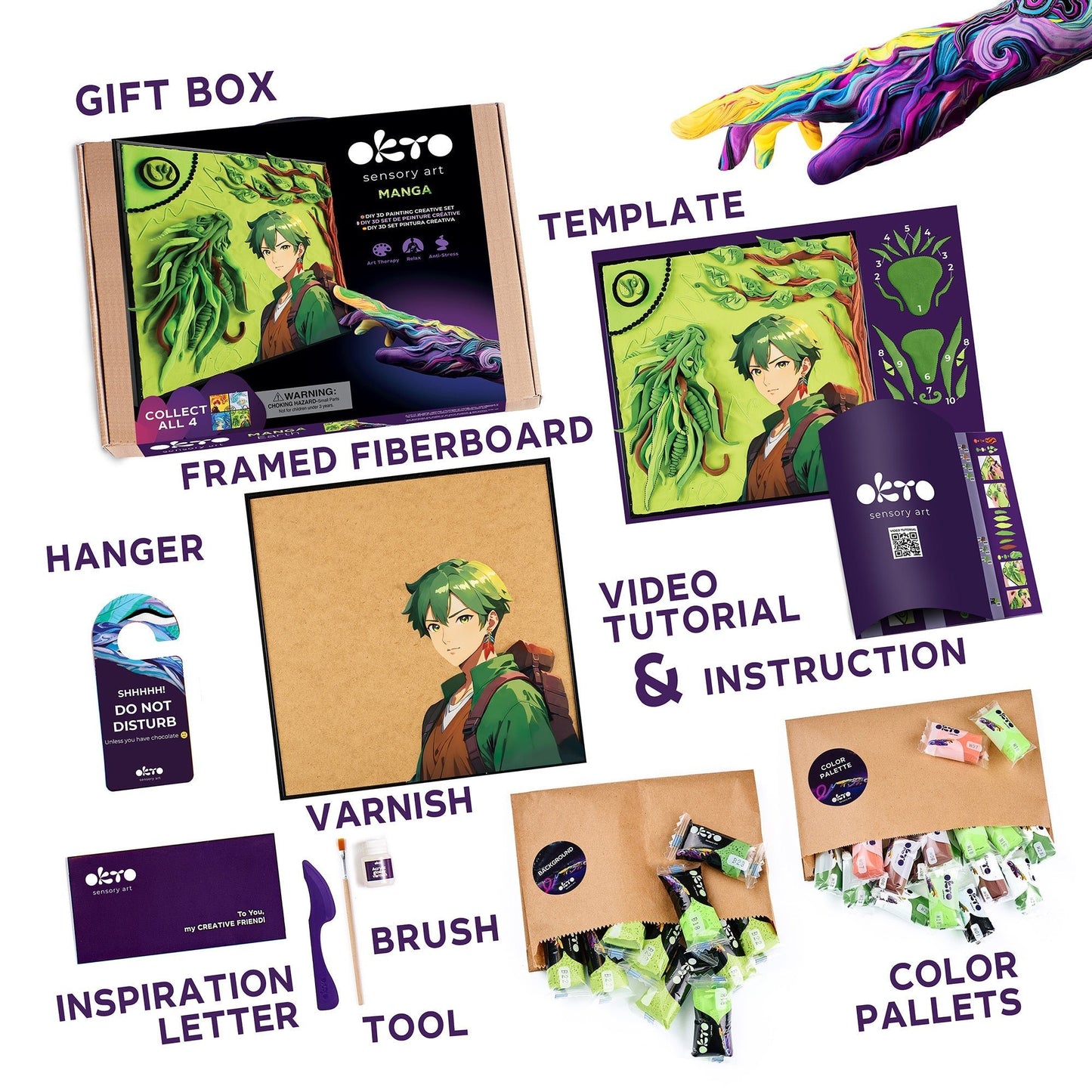 OKTO Manga Elements — Earth — 3D Clay Canvas Kit (11.8×15.7 in) — Ages 10+