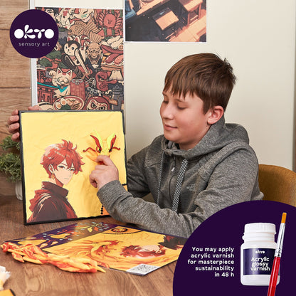 OKTO Manga Elements — Fire — 3D Clay Canvas Kit (11.8×15.7 in) — Ages 10+